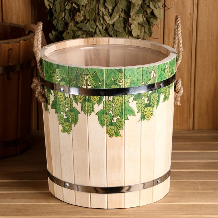 Запарник из липы, 13 л, пластиковая вставка, нержавеющий обод, веревки,  Запарник из липы, 13 л, пластиковая вставка, нержавеющий обод, веревки, "Хмельные косы"