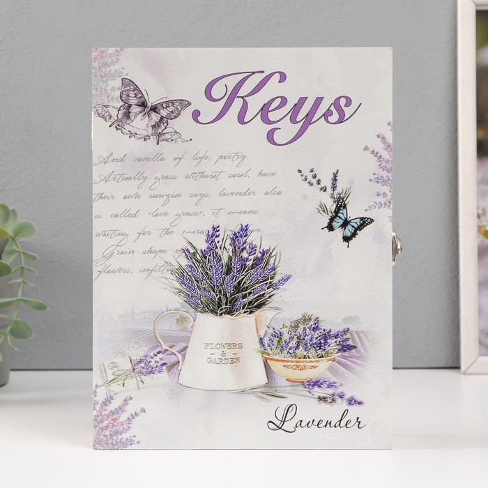 Ключница дерево 6 крючков Ключница дерево 6 крючков "Кувшин с лавандой" 19,5х5,5х26 см