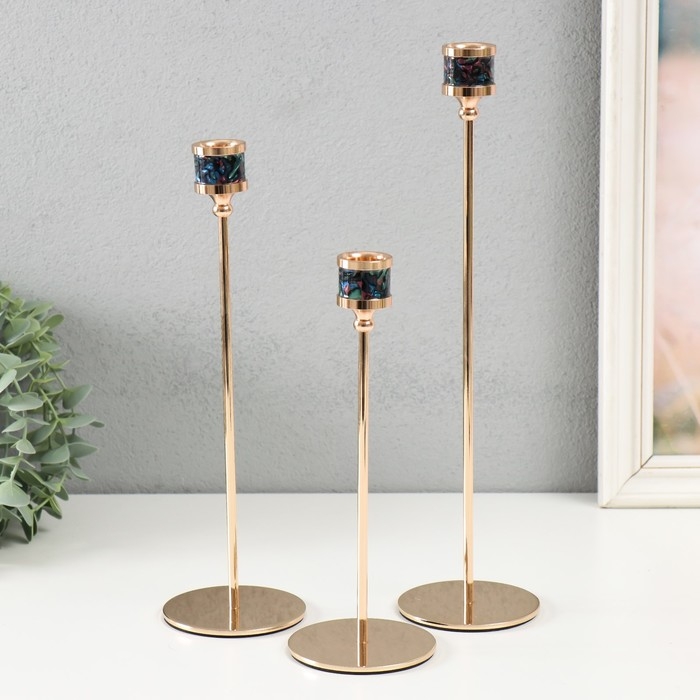 Подсвечник металл Подсвечник металл "Перелив. Кант" d=2,5 см набор 3 шт золото 22 см, 27 см, 32 см