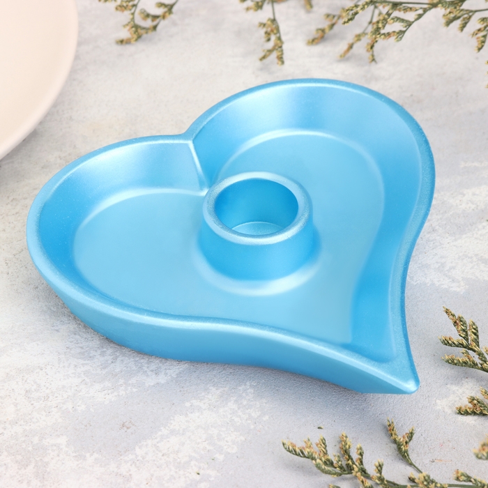 Подсвечник Подсвечник "Сердце" из гипса,14х2,5см,голубой