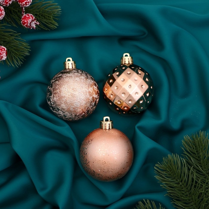 Набор шаров пластик d-6 см, 3 шт Набор шаров пластик d-6 см, 3 шт "Северное сияние" классика, золото