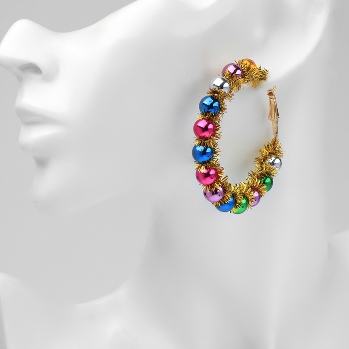 Новый год! Серьги-кольца «Новогодние» круг, цветной в золоте Новый год! Серьги-кольца «Новогодние» круг, цветной в золоте