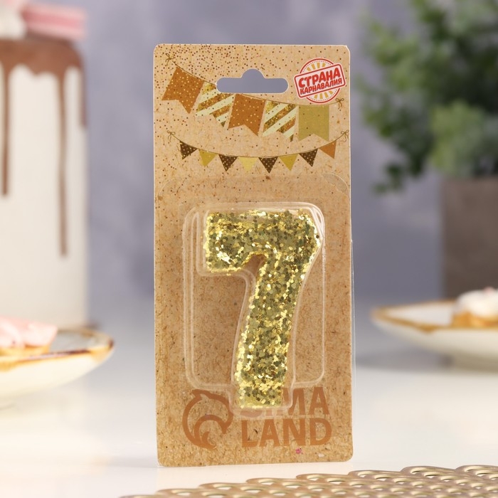 Свеча в торт «Блестки», цифра Свеча в торт «Блестки», цифра "7", золото, 6.5х4