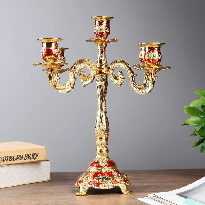 Подсвечник металл на 5 свечей "Розы на зеленом" цвет золото 32х30х30 см