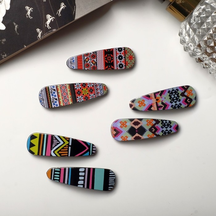 Невидимка для волос  Невидимка для волос "Герти" (набор 6 шт) орнаменты, 5,5 см