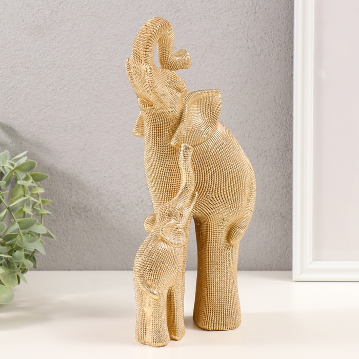 Сувенир полистоун 3D Сувенир полистоун 3D "Слон со слонёнком" тёмное золото 13,5х8х28,5 см