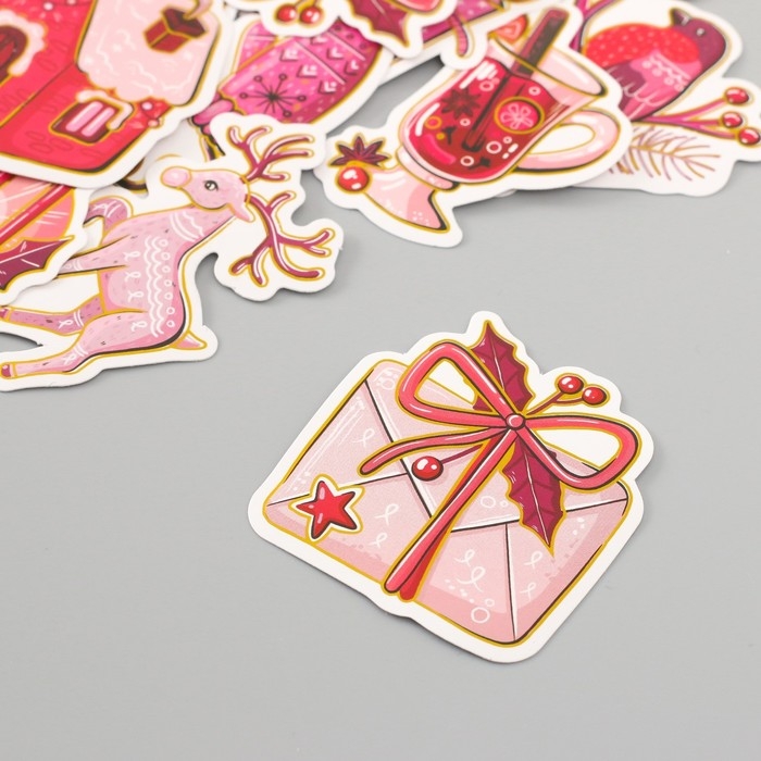 Наклейки для творчества Наклейки для творчества "Новый год в розовых оттенках" тиснение золото набор 48 шт 9х7х0,8см 10177