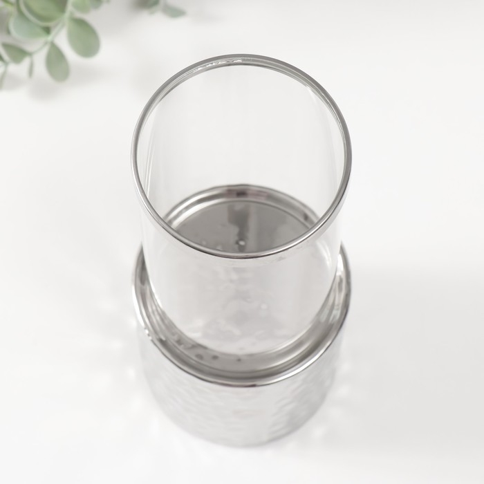 Подсвечник керамика, стекло на 1 свечу Подсвечник керамика, стекло на 1 свечу "Нуар. Цилиндр" d=7,5 см серебро 9х9х24 см