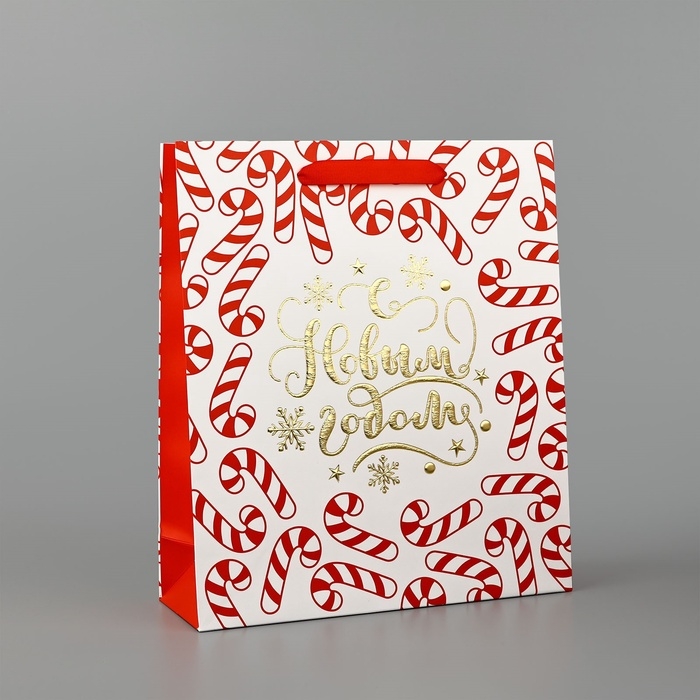 Пакет подарочный новогодний ламинированный «Новогодние леденцы», тиснение, M 30 х 26 х 9 см, Новый год Пакет подарочный новогодний ламинированный «Новогодние леденцы», тиснение, M 30 х 26 х 9 см, Новый год