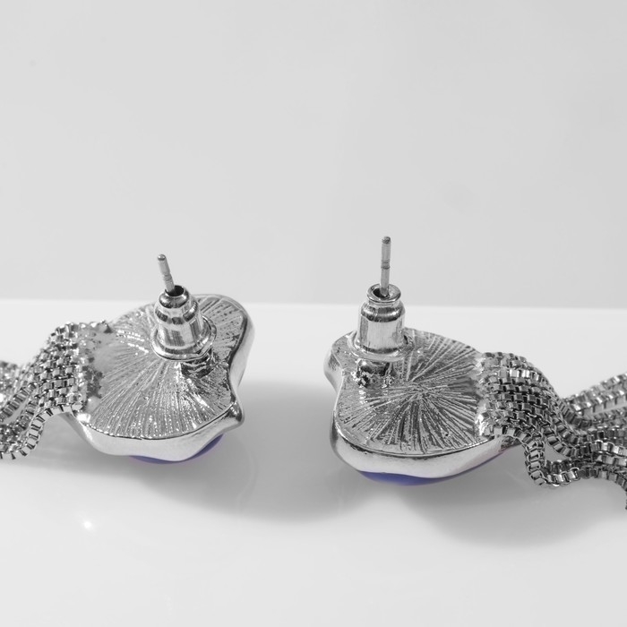 Серьги ассорти «Сердце» с цепочками, цвет синий в серебре Серьги ассорти «Сердце» с цепочками, цвет синий в серебре