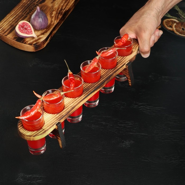 Доска деревянная для подачи шотов Wild Kitchen, 45.5×6.5×6 см, в обжиге, цельный кедр Доска деревянная для подачи шотов Wild Kitchen, 45.5×6.5×6 см, в обжиге, цельный кедр