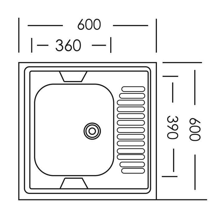 Мойка кухонная  Мойка кухонная "Владикс", накладная, без сифона, 60х60 см, левая, нержавеющая сталь 0.4 мм