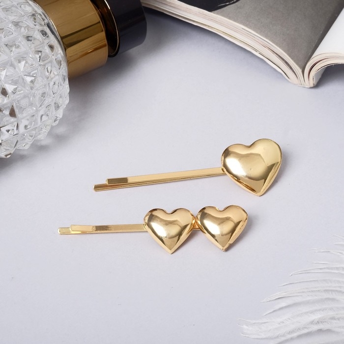 Невидимка для волос  Невидимка для волос "Либерти" (набор 2 шт) сердца, 6 см, золото