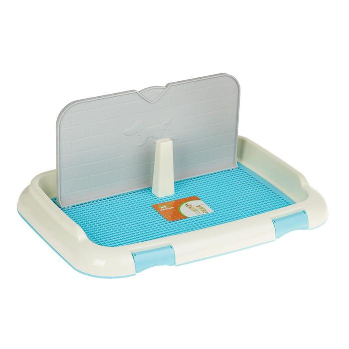 Туалет для собак 67 х 46 х 8 см, со стенкой, съемной решеткой и столбиком, голубой Туалет для собак 67 х 46 х 8 см, со стенкой, съемной решеткой и столбиком, голубой