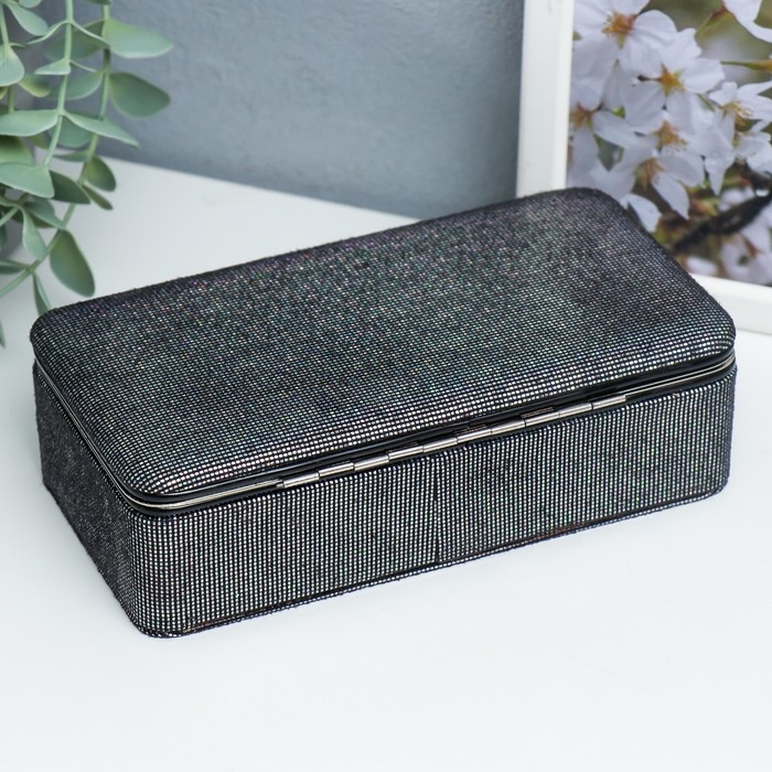 Шкатулка кожзам для украшений  Шкатулка кожзам для украшений "Мелкие квадратики. Чёрное серебро" 6х9,8х18,5 см