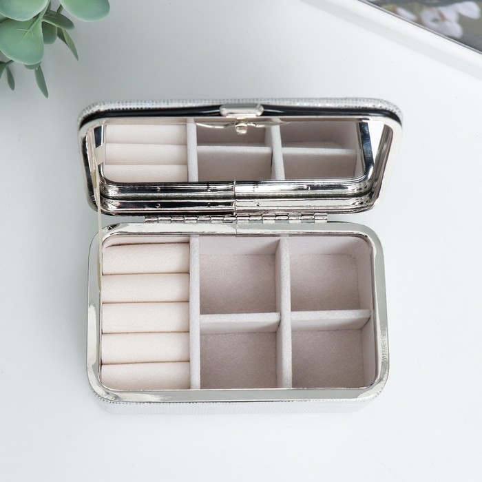 Шкатулка кожзам для украшений  Шкатулка кожзам для украшений "Мелкие квадратики. Серебро" 6х7х12 см