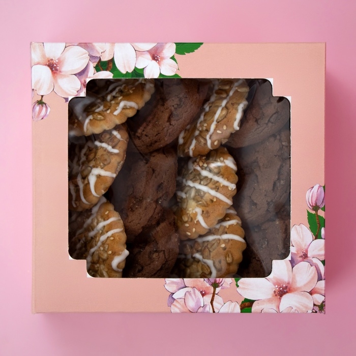 Коробка самосборная, крышка-дно, с окном, Коробка самосборная, крышка-дно, с окном,"Пусть в твоём сердце всегда будет весна" 14,5 х 14