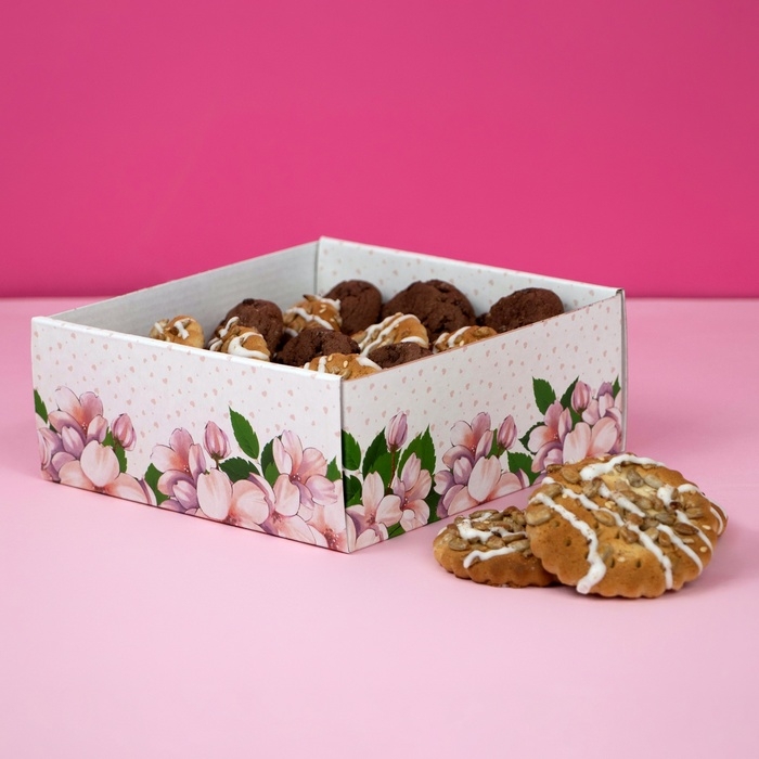 Коробка самосборная, крышка-дно, с окном, Коробка самосборная, крышка-дно, с окном,"Пусть в твоём сердце всегда будет весна" 14,5 х 14