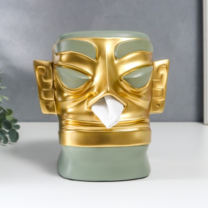 Сувенир полистоун салфетница  Сувенир полистоун салфетница "Абориген с острым носом" зелёно-золотой 19х12х20 см