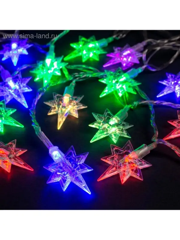 Гирлянда &laquo;Нить&raquo; 5 м с насадками &laquo;Звёзды&raquo;, IP20, прозрачная нить, 20 LED, свечение мульти (RG/RB), мигание, 220 В