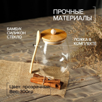 Банка стеклянная для хранения сыпучих продуктов «Эко» с ложкой, 1 л, 11×16 см, с бамбуковой крышкой