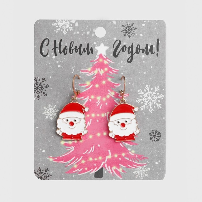 Новый год! Серьги «Дед Мороз», цвет красно-белый в золоте Новый год! Серьги «Дед Мороз», цвет красно-белый в золоте