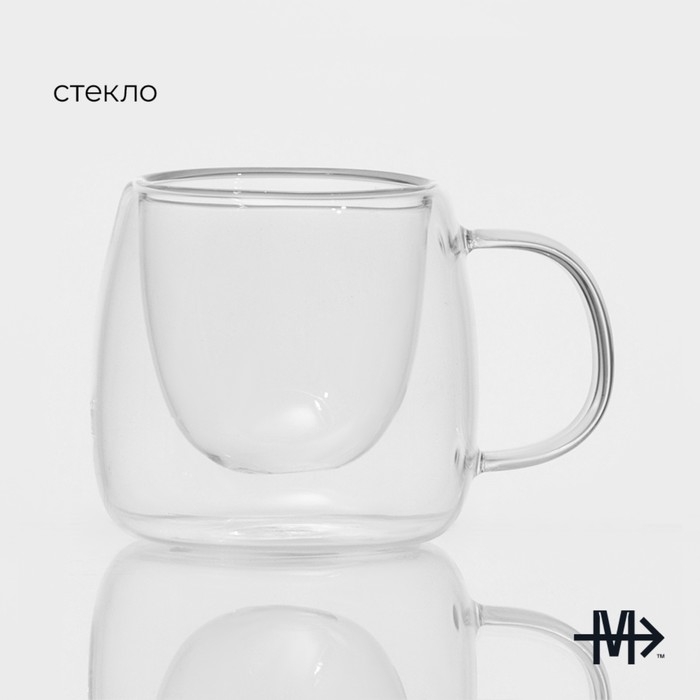 Кружка стеклянная с двойными стенками Magistro «Дуо», 80 мл, 9×7×6,3 см Кружка стеклянная с двойными стенками Magistro «Дуо», 80 мл, 9×7×6,3 см