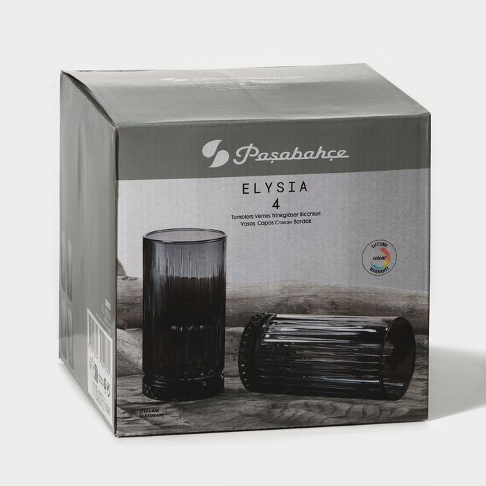 Набор стеклянных стаканов Elysia, 445 мл, 4 шт, цвет серый Набор стеклянных стаканов Elysia, 445 мл, 4 шт, цвет серый