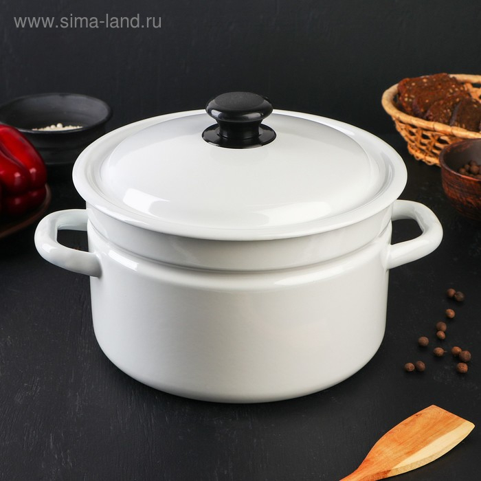Кастрюля эмалированная цилиндрическая, 5 л, цвет белый Кастрюля эмалированная цилиндрическая, 5 л, цвет белый