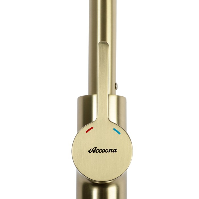 Cмеситель для кухни Accoona A4594AW, однорычажный, высокий излив, латунь, золото Cмеситель для кухни Accoona A4594AW, однорычажный, высокий излив, латунь, золото