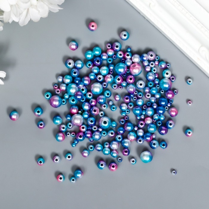 Бусины для творчества пластик Бусины для творчества пластик "Круглые. Градиент. Русалка голубая" d=3-8 мм, набор 10 гр