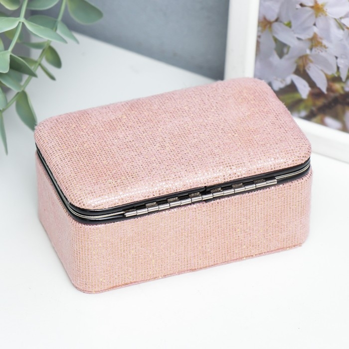 Шкатулка кожзам для украшений  Шкатулка кожзам для украшений "Мелкие квадратики. Розовый" 6х7х12 см