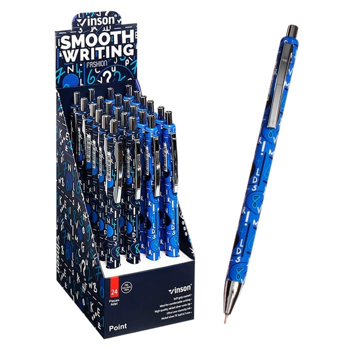 Ручка шариковая автоматическая 0,7 мм, Vinson, синяя масляная, софттач, штрихкод на шт, МИКС Ручка шариковая автоматическая 0,7 мм, Vinson, синяя масляная, софттач, штрихкод на шт, МИКС