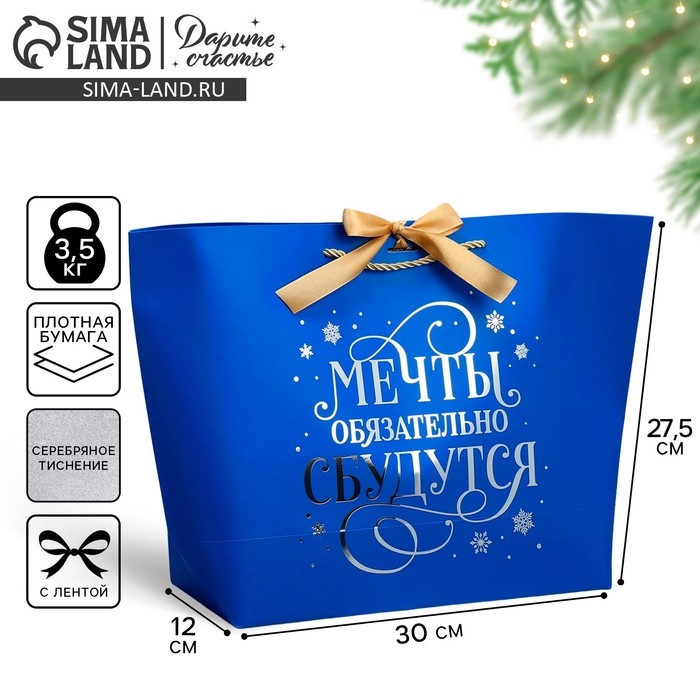 Пакет подарочный новогодний «Всё сбудется», 30 х 27.5 х 12 см, Новый год Пакет подарочный новогодний «Всё сбудется», 30 х 27.5 х 12 см, Новый год