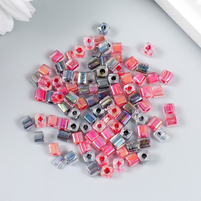 Бисер стекло 6/0  Бисер стекло 6/0 "Кубик. Полупрозрачный. Розово-серый" 10 гр