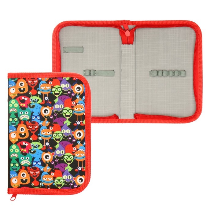 Пенал школьный на молнии 13 х 19,5 см Пенал школьный на молнии 13 х 19,5 см "Монстрики", ткань, 1 секция