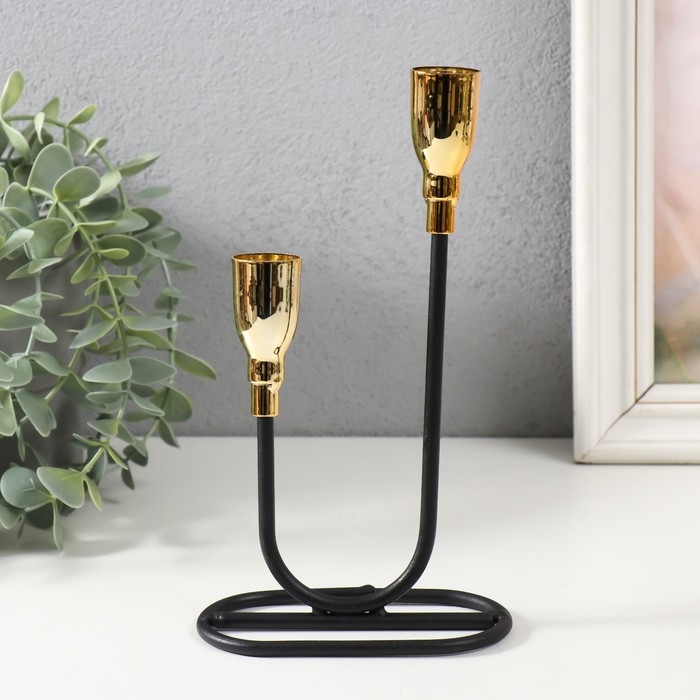 Подсвечник металл на 2 свечи Подсвечник металл на 2 свечи "Пелей" чёрный с золотом 10х10х23,5 см