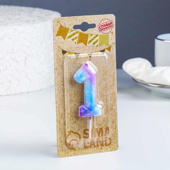 Свеча в торт на шпажке  Свеча в торт на шпажке "Галактика", цифра 1, 5,5 см