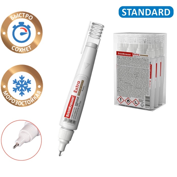 Ручка-корректор ErichKrause, 8 мл, с металлическим наконечником Ручка-корректор ErichKrause, 8 мл, с металлическим наконечником
