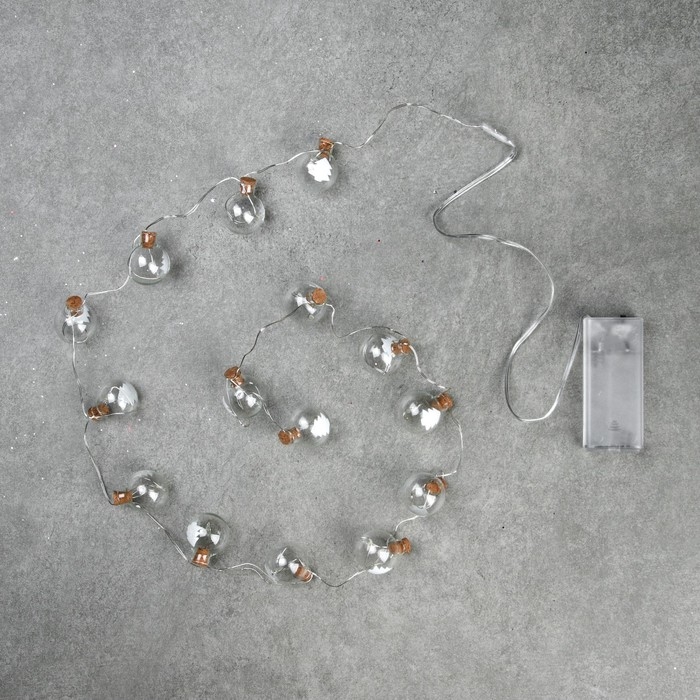 Гирлянда «Нить» 1.6 м с насадками «Шарики с ёлочкой», IP20, серебристая нить, 15 LED, батарейки ААх2 (нет в комплекте), свечение белое Гирлянда «Нить» 1.6 м с насадками «Шарики с ёлочкой», IP20, серебристая нить, 15 LED, батарейки ААх2 (нет в комплекте), свечение белое