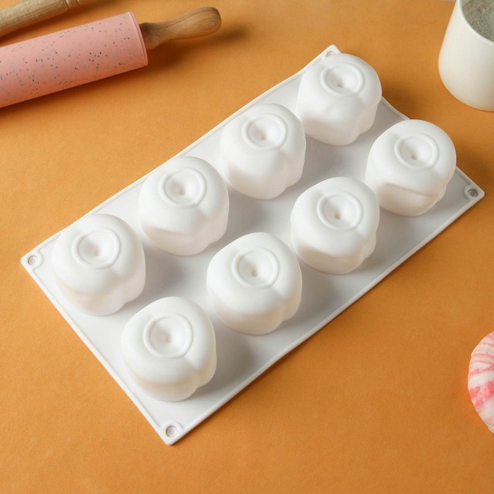 Форма для муссовых десертов и выпечки KONFINETTA «Персики», силикон, 29,5×17×4,5 см, 8 ячеек, цвет белый Форма для муссовых десертов и выпечки KONFINETTA «Персики», силикон, 29,5×17×4,5 см, 8 ячеек, цвет белый