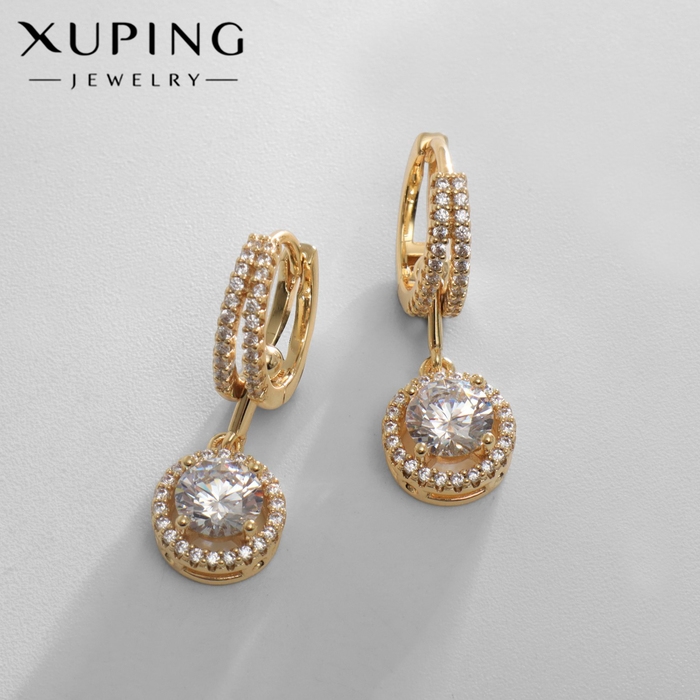 Серьги со стразами XUPING сияние, круг, цвет белый в золоте Серьги со стразами XUPING сияние, круг, цвет белый в золоте