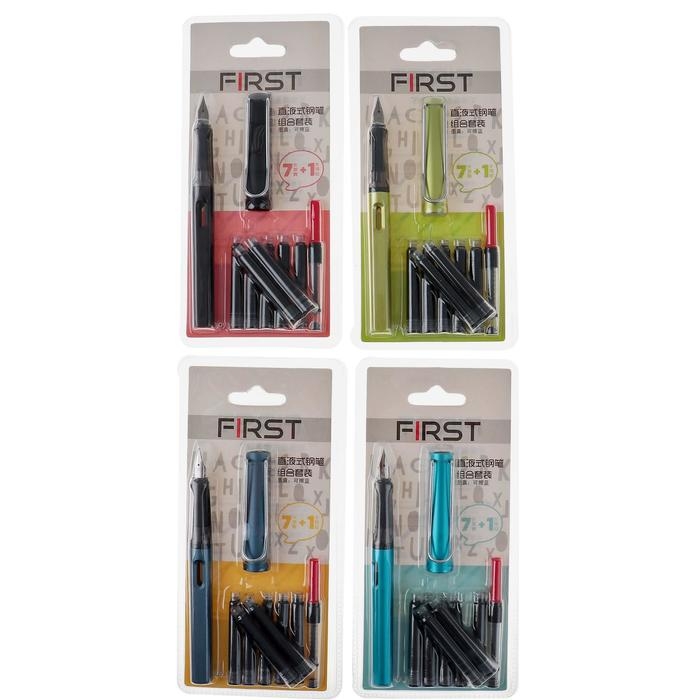 Ручка перьевая, (7 картриджей чёрных, поршень) блистер, МИКС Ручка перьевая, (7 картриджей чёрных, поршень) блистер, МИКС