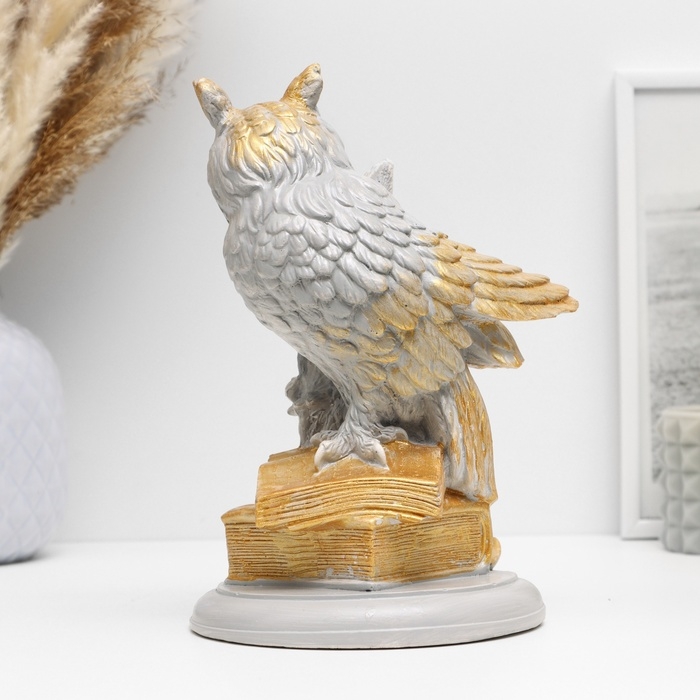 Фигура Фигура "Филин на книгах большой" серый, 21х15х13см