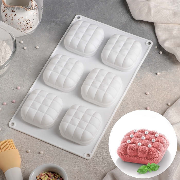 Форма для муссовых десертов и выпечки Доляна «Перина», 29×17×3 см, 6 ячеек (6,5×6,5 см), цвет белый Форма для муссовых десертов и выпечки Доляна «Перина», 29×17×3 см, 6 ячеек (6,5×6,5 см), цвет белый