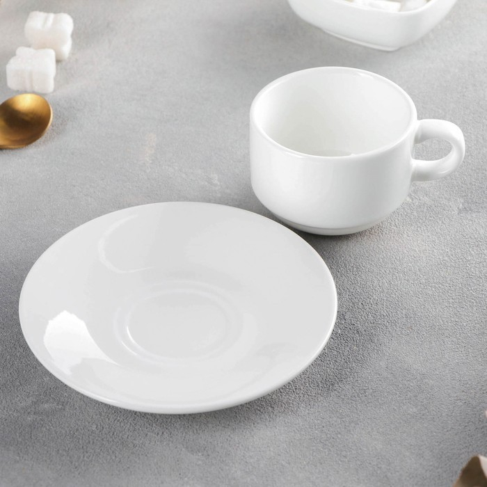 Кофейная пара фарфоровая Wilmax Stella, 2 предмета: кружка 140 мл, блюдце, цвет белый Кофейная пара фарфоровая Wilmax Stella, 2 предмета: кружка 140 мл, блюдце, цвет белый