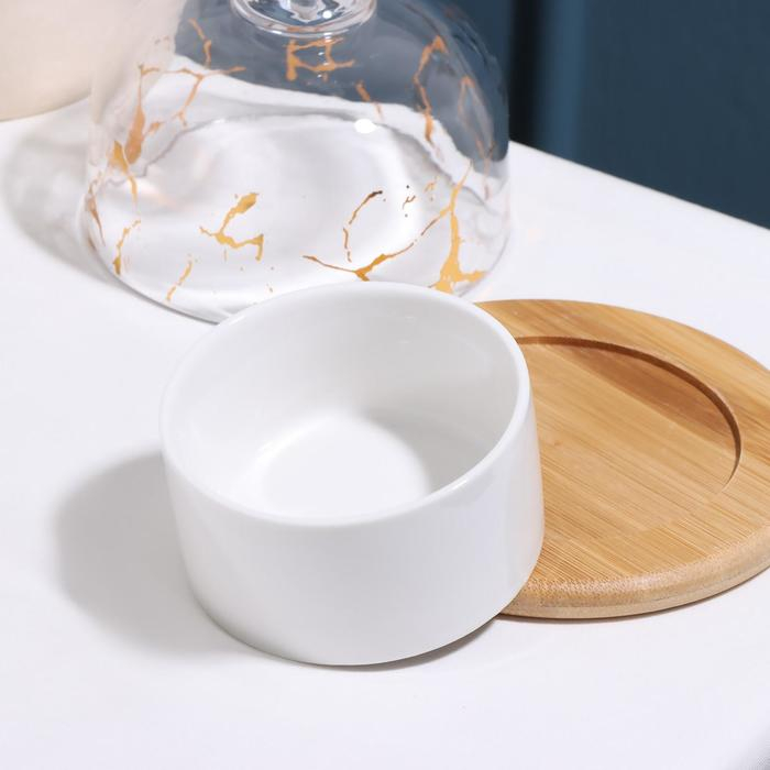 Соусник керамический «Марбл», 150 мл, d=8 см, с подставкой и крышкой Соусник керамический «Марбл», 150 мл, d=8 см, с подставкой и крышкой
