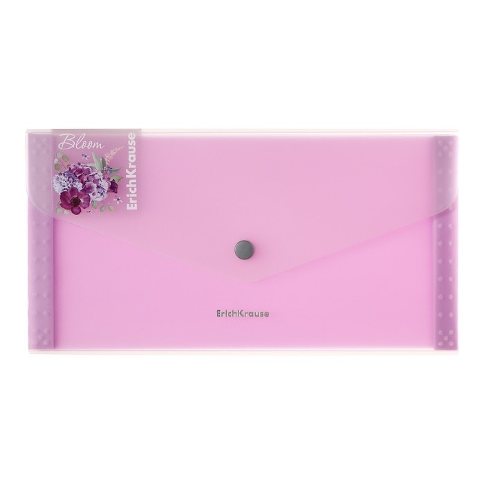 Папка-конверт на кнопке 260 х 132 мм (Travel), 550 мкм, ErichKrause Папка-конверт на кнопке 260 х 132 мм (Travel), 550 мкм, ErichKrause "Matt Pastel Bloom", с расширением, 4 отделения, полупрозрачная, тиснение "песок", микс