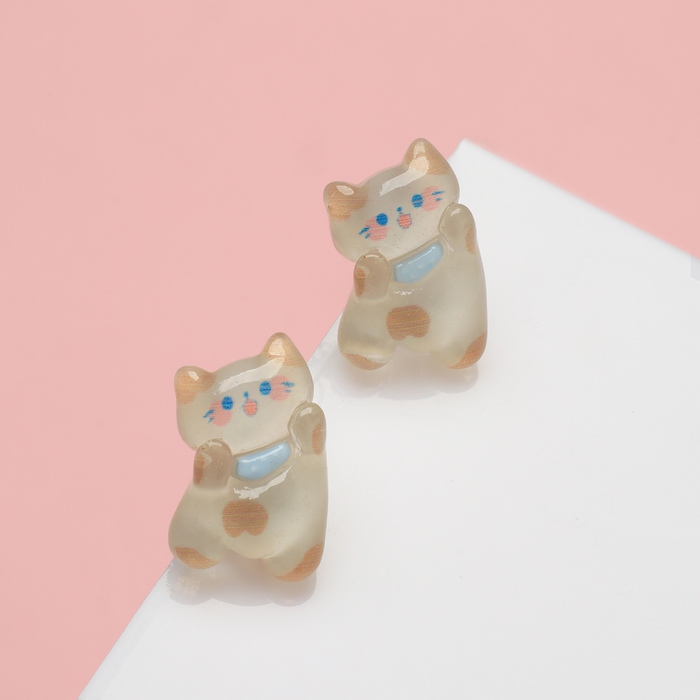 Серьги пластик «Котёнок», цвет бело-коричневый в серебре Серьги пластик «Котёнок», цвет бело-коричневый в серебре