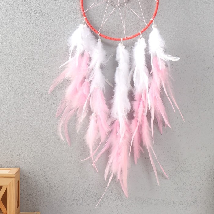 Ловец снов d=15,5 и 7 см Ловец снов d=15,5 и 7 см "Деревце из камней" розовый с белым 60х15,5х0,7 см